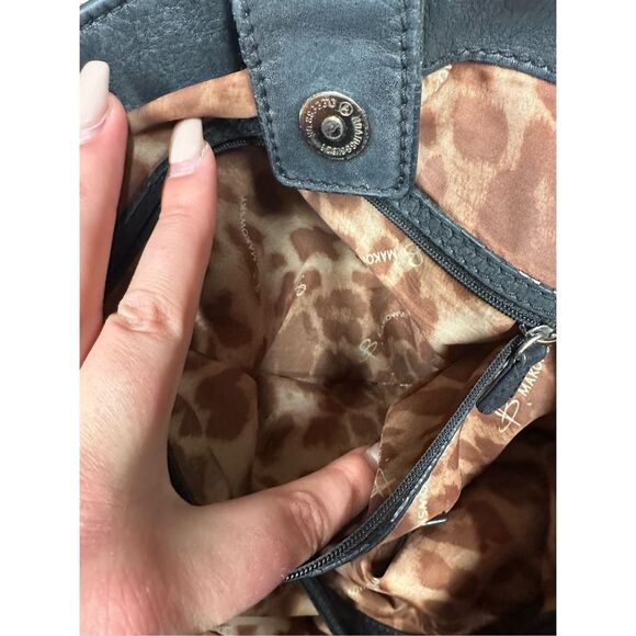 Vintage y2k B Makowsky Black Genuine Leather Embossed Floral Detail Tote Handbag - Picture 10 of 12